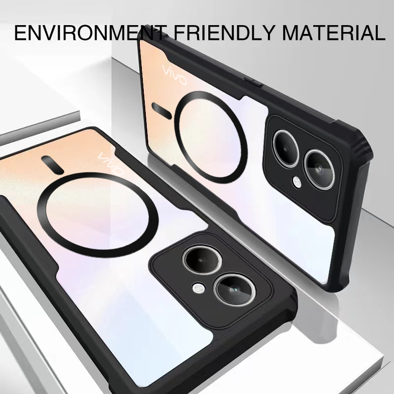 Ốp Điện Thoại Từ Tính Trong Suốt Chống Sốc VIVO Y04 Y05 Y29S Y29 Y28 Y27 Y18 Y03 Y38 Y200i T3X Y21D Y31 2025 Y31D 4G 5G Vỏ Acrylic Trong Suốt Bốn Góc Chống Rơi Bảo Vệ