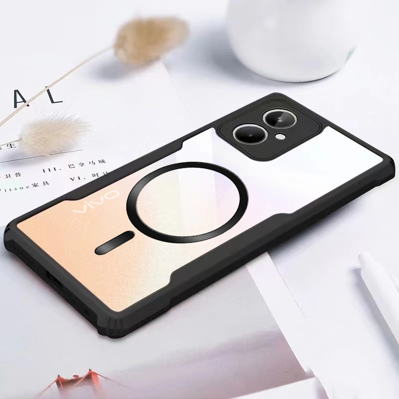 Ốp Điện Thoại Từ Tính Trong Suốt Chống Sốc VIVO Y04 Y05 Y29S Y29 Y28 Y27 Y18 Y03 Y38 Y200i T3X Y21D Y31 2025 Y31D 4G 5G Vỏ Acrylic Trong Suốt Bốn Góc Chống Rơi Bảo Vệ