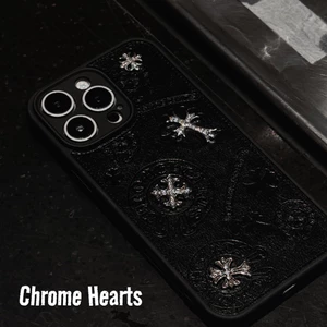 Flash Diamond Chrome Da Mềm Retro Cross DIY Ốp Lưng Điện Thoại iphone 16 Pro Max 15 Pro Max 14 Pro Max i14 13 Pro Max i13 13pro 12 Pro Max 11 11Promax Protecti