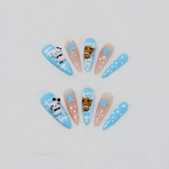 Tươi Xanh KT Handmade Miếng Dán Móng Tay Mắt Mèo Móng Tay Artbox Miếng Dán Móng Tay Mắt Mèo HelloKitty Dài Mũi Nhọn Móng Tay Giả