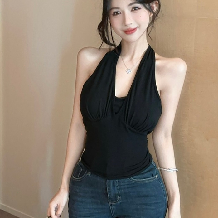Gợi Cảm Đẹp Lưng Dây Áo Vest Nữ Slim fit Ngắn Dây Hot Girl Top