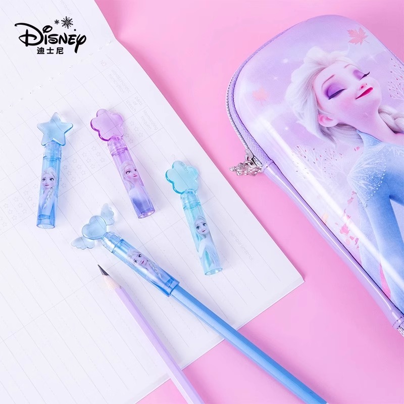 Disney Elsa Nắp Bút Chì Hộp Đựng Học Sinh Tiểu Học Bé Gái Hoạt Hình Dễ Thương Ngôi Sao Hình Trái Tim Lỗ Bút Chì Bảo Vệ Nắp Bút