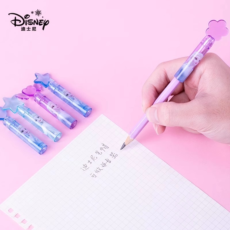 Disney Elsa Nắp Bút Chì Hộp Đựng Học Sinh Tiểu Học Bé Gái Hoạt Hình Dễ Thương Ngôi Sao Hình Trái Tim Lỗ Bút Chì Bảo Vệ Nắp Bút