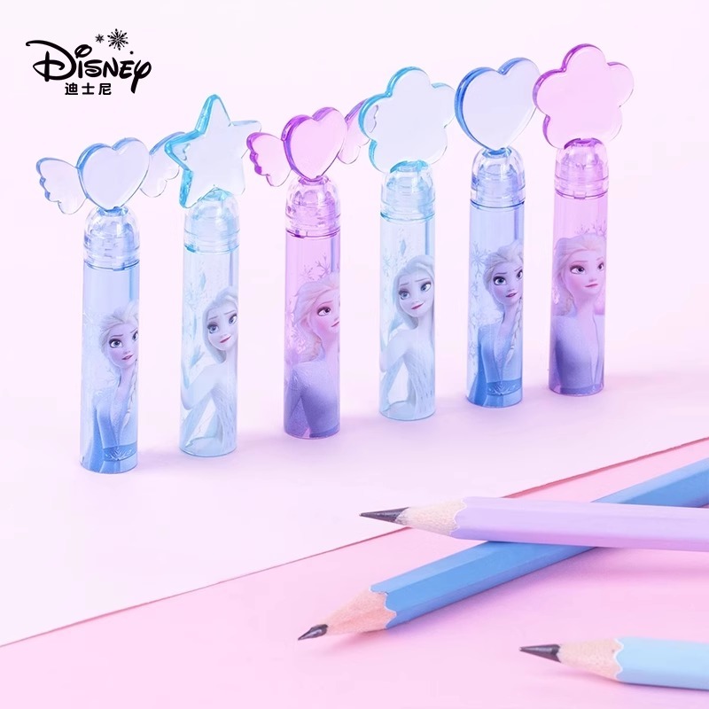 Disney Elsa Nắp Bút Chì Hộp Đựng Học Sinh Tiểu Học Bé Gái Hoạt Hình Dễ Thương Ngôi Sao Hình Trái Tim Lỗ Bút Chì Bảo Vệ Nắp Bút