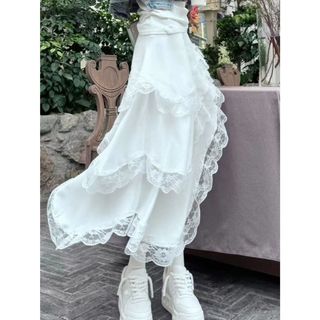 S-4XL Váy Size Lớn Nữ Váy Ren Size Lớn 2025 Phiên Bản Hàn Quốc Váy Viền Ren Không Đều Nữ Thu Đông Niche Màu Trơn Phù Hợp Với Váy Chữ A Cao Cấp Váy Bánh Váy Ô Váy Cao Cấp Giữa Le