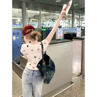 【BANKO】Áo thun ngắn tay in hình chú chó mèo cổ điển mùa hè Mỹ dành cho nữ