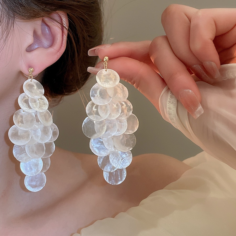 [Jewbeauty] Bông tai tua rua vỏ kim bạc nhẹ nhàng sang trọng thời trang cao cấp cá tính dành cho nữ