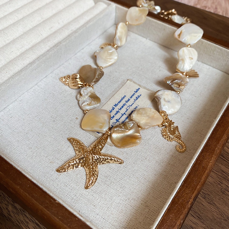 [Jewbeauty] Seashell sao biển ngựa biển vòng cổ ốc xà cừ bãi biển đại dương ngày lễ gió chuỗi xương đòn nhẹ sang trọng trang sức cao cấp