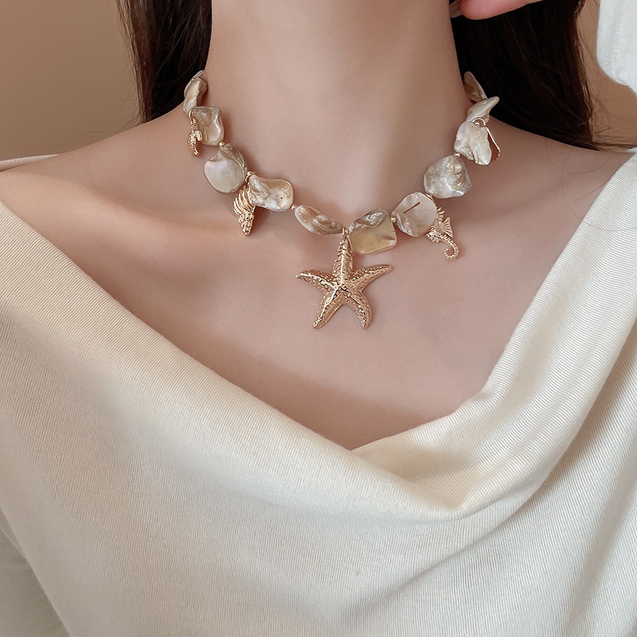 [Jewbeauty] Seashell sao biển ngựa biển vòng cổ ốc xà cừ bãi biển đại dương ngày lễ gió chuỗi xương đòn nhẹ sang trọng trang sức cao cấp