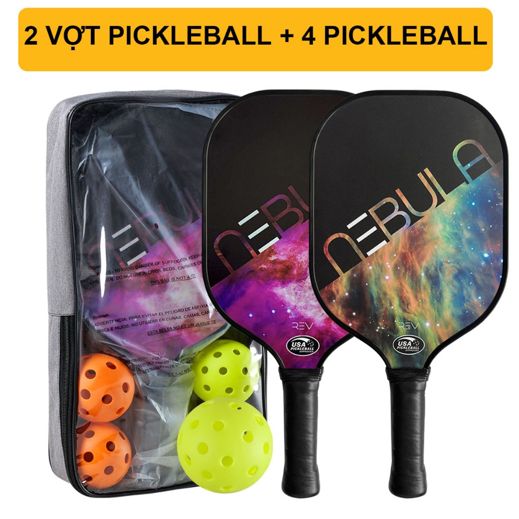 Combo 2 Vợt Pickleball T700 [MẶT SẦN CARBON] [HOẶC MẶT NHẴN] Túi Chống Sốc-Bóng Luyện Tập & Thi Đấu