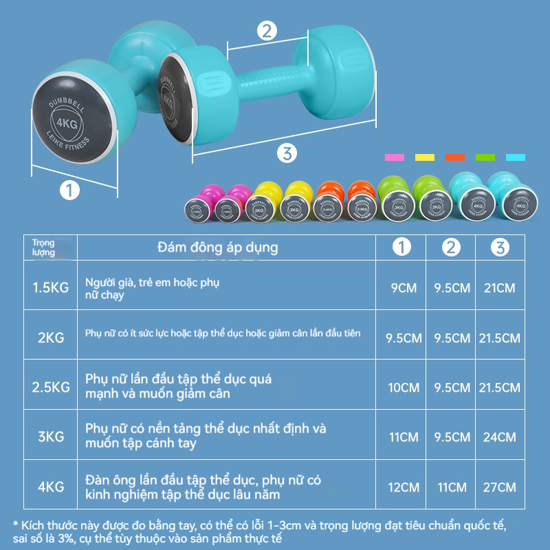 Tạ tay thể dục nhiều màu, Quả tạ màu của phụ nữ, tạ ấm 1.5-8kg, thể dục màu macaron dễ thương