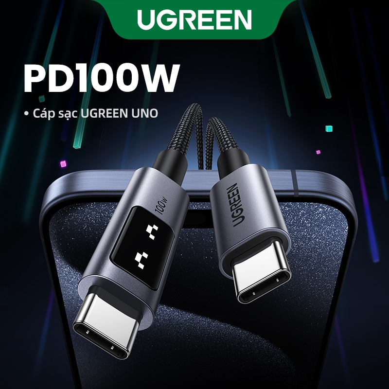 Cáp sạc nhanh UGREEN Uno 100W Type C E-Marker cho iPhone 15 Series Samsung S24 S23 Ultra iPad Pro Macbook