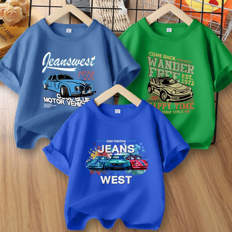 W.G.Q  Áo thun ngắn tay bé trai , vải 100% Cotton, mềm mại thoải mái, có in hình ô tô