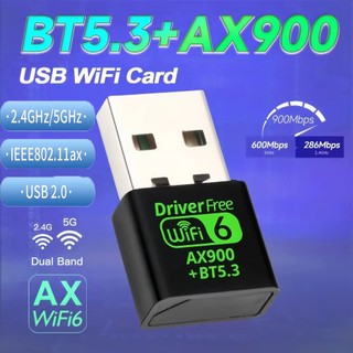 Wifi 6 AX900 Bluetooth 5.3 Bộ chuyển đổi USB WIFI Tấm mạng không dây 2.4G & 5GHZ Ăng-ten Wi-Fi USB cho PC / Laptop Win10 / 11 Trình điều khiển miễn phí