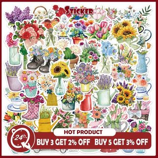 Bộ 50 Hoa Đẹp Dán Nhiều Màu Sắc Hoa Tulip Hoa Cúc Bình Notebook Nhật Ký Sổ Lưu Niệm DIY Miếng Dán