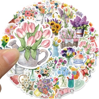 Bộ 50 Hoa Đẹp Dán Nhiều Màu Sắc Hoa Tulip Hoa Cúc Bình Notebook Nhật Ký Sổ Lưu Niệm DIY Miếng Dán