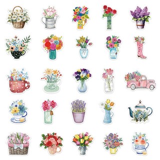 Bộ 50 Hoa Đẹp Dán Nhiều Màu Sắc Hoa Tulip Hoa Cúc Bình Notebook Nhật Ký Sổ Lưu Niệm DIY Miếng Dán