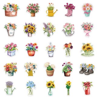 Bộ 50 Hoa Đẹp Dán Nhiều Màu Sắc Hoa Tulip Hoa Cúc Bình Notebook Nhật Ký Sổ Lưu Niệm DIY Miếng Dán