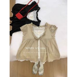 Phong Cách Hàn Quốc Nữ Nữ Rời Ruffle Baggy Áo Sơ Mi Tay Ngắn Áo Giả-hai Mảnh
