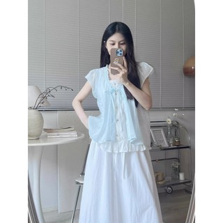 Phong Cách Hàn Quốc Nữ Nữ Rời Ruffle Baggy Áo Sơ Mi Tay Ngắn Áo Giả-hai Mảnh
