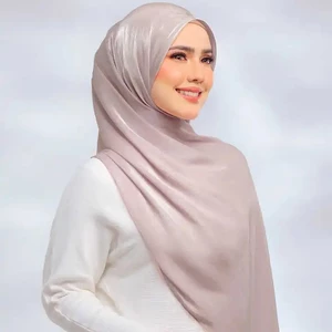 Jifang Mùa Hè Lấp Lánh Mỏng Satin Lụa Pashmina Trơn Xếp Ly Khăn Choàng Hồi Giáo Hijabs Tudung SL288