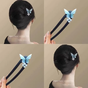 Kẹp tóc hình bướm xanh 2 miếng!Mới Phong Cách Trung Hoa Retro Siêu Cổ Tích Hoa Gỗ Kẹp Tóc Ngựa Mặt Váy Hanfu Kẹp Tóc Bộ Giảm Giá