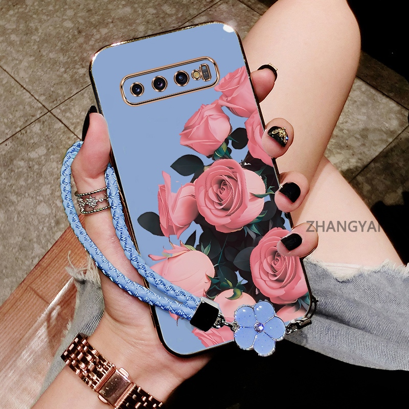 Ốp Lưng Cho Samsung S10 Plus S10 Mạ Điện Chống Rơi TPU Silicon Điện Thoại Thẩm Mỹ Hoa Hồng Hoa Văn Miễn Phí Tinh Tế Treo Dây