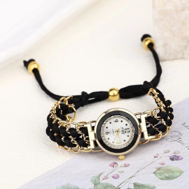 Ngôi Sao Tài Năng Thời Trang Nữ Kim Cương Giả Dây Bện Vòng Tay Thạch Anh Analog Đồng Hồ Đeo Tay