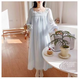 M-4XL Size Lớn Váy Ngủ Nữ Size Lớn Rời Bộ Đồ Ngủ Dài Tay 100kg Xuân Thu Pháp Cung Điện Ngọt Ngào Công Chúa Bộ Đồ Ngủ Một Mảnh Đầm Ren Mây Cotton Váy Ngủ Loungewear Plus Size Quần Áo Nữ
