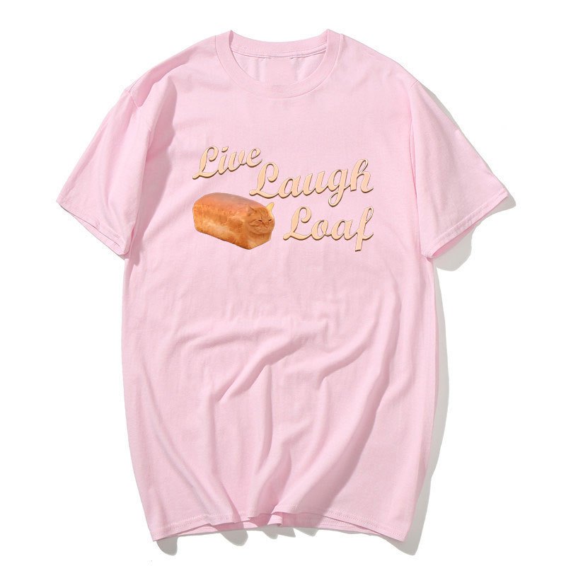 Sống Cười Loaf Ngộ nghĩnh Mèo Áo nam Nữ Bông Tai Kẹp Cotton Tay Ngắn Quần Áo Nam Mùa Hè Cổ Tròn Dạo Phố Top