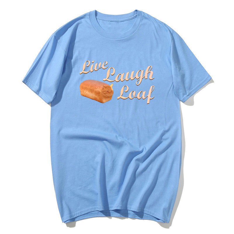 Sống Cười Loaf Ngộ nghĩnh Mèo Áo nam Nữ Bông Tai Kẹp Cotton Tay Ngắn Quần Áo Nam Mùa Hè Cổ Tròn Dạo Phố Top
