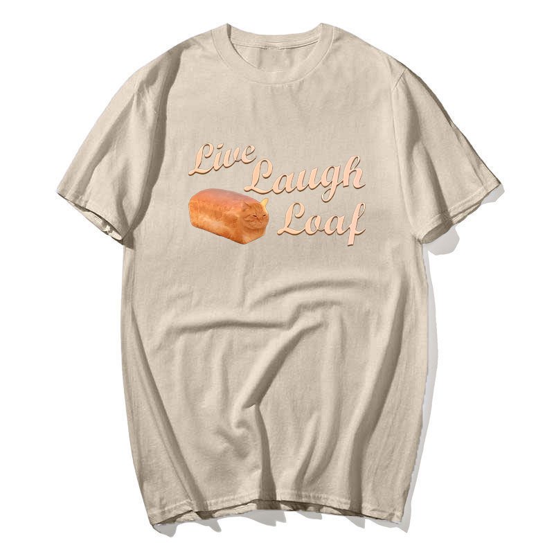 Sống Cười Loaf Ngộ nghĩnh Mèo Áo nam Nữ Bông Tai Kẹp Cotton Tay Ngắn Quần Áo Nam Mùa Hè Cổ Tròn Dạo Phố Top