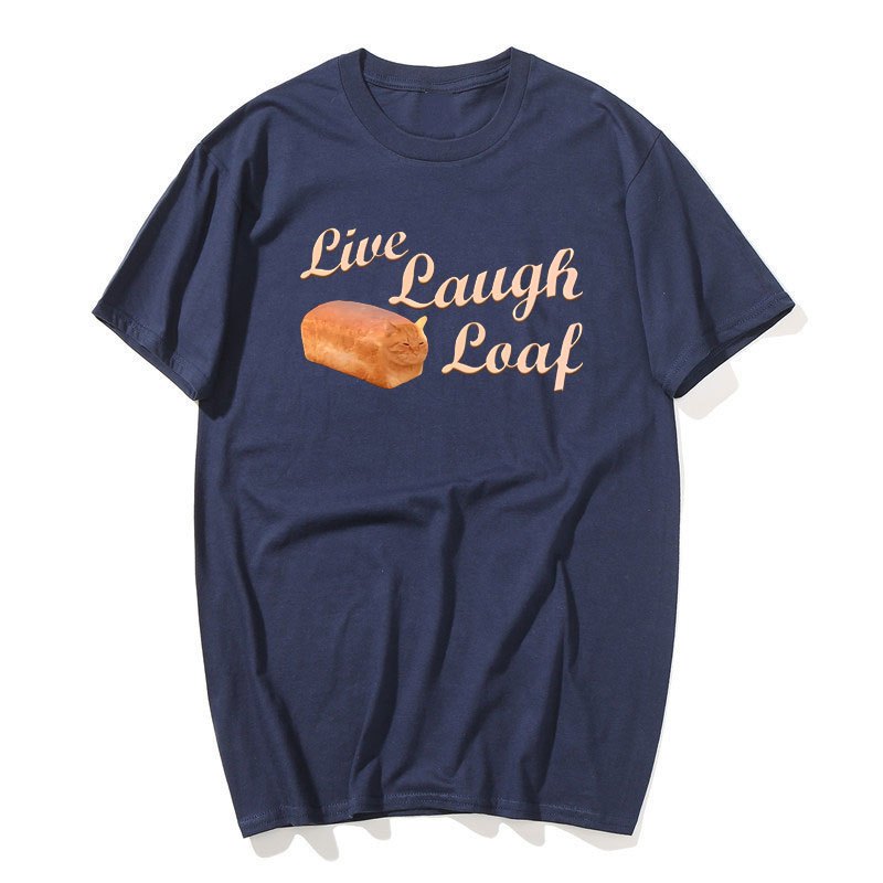 Sống Cười Loaf Ngộ nghĩnh Mèo Áo nam Nữ Bông Tai Kẹp Cotton Tay Ngắn Quần Áo Nam Mùa Hè Cổ Tròn Dạo Phố Top