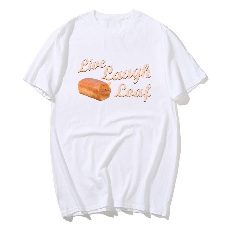 Sống Cười Loaf Ngộ nghĩnh Mèo Áo nam Nữ Bông Tai Kẹp Cotton Tay Ngắn Quần Áo Nam Mùa Hè Cổ Tròn Dạo Phố Top