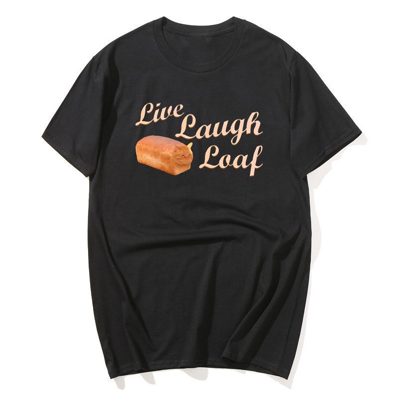 Sống Cười Loaf Ngộ nghĩnh Mèo Áo nam Nữ Bông Tai Kẹp Cotton Tay Ngắn Quần Áo Nam Mùa Hè Cổ Tròn Dạo Phố Top