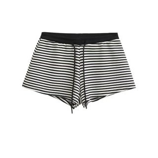 Quần short sọc bị chặn màu mới có dây rút rộng để mặc thường ngày cho nữ