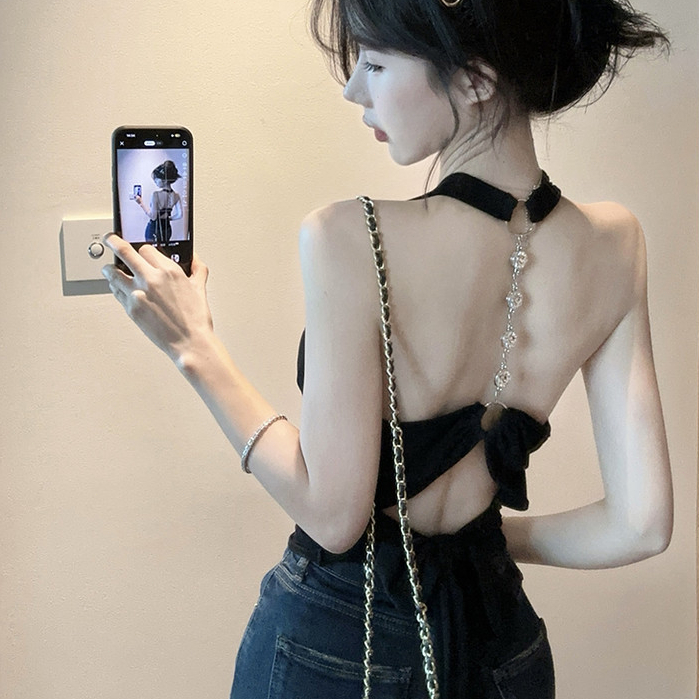 Gợi Cảm Đẹp Lưng Dây Áo Vest Nữ Slim fit Ngắn Dây Hot Girl Top