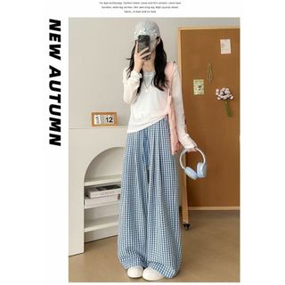 S-5XL Quần Size Lớn Nữ Màu Vàng Trắng Tương Phản Màu Sắc Quần Kiểm Tra Nữ 2025 thon gọn hơn Phong Cách Cực Quang Quần Rộng Rộng Dây Rút Quần Nữ Thường Ngày Quần Eo Cao Thẳng Drape Sàn