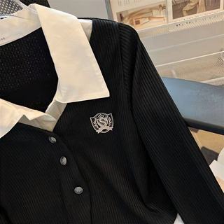 Áo sơ mi nữ dài tay dáng rộng cổ polo phong cách hàn quốc