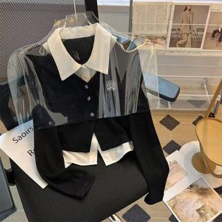 Áo sơ mi nữ dài tay dáng rộng cổ polo phong cách hàn quốc