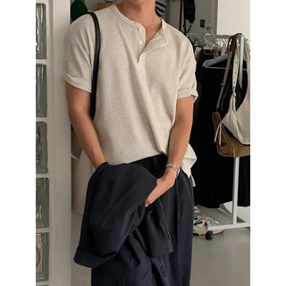 Henry Cổ Áo Cotton Nguyên Chất Vách Ngăn Ngắn Tay Nam Phiên Bản Hàn Quốc Thu Đông Thoáng Khí Thường Ngày Phù Hợp Với Thời Trang Top