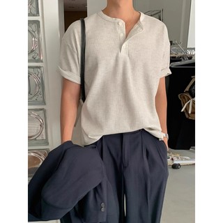 Henry Cổ Áo Cotton Nguyên Chất Vách Ngăn Ngắn Tay Nam Phiên Bản Hàn Quốc Thu Đông Thoáng Khí Thường Ngày Phù Hợp Với Thời Trang Top