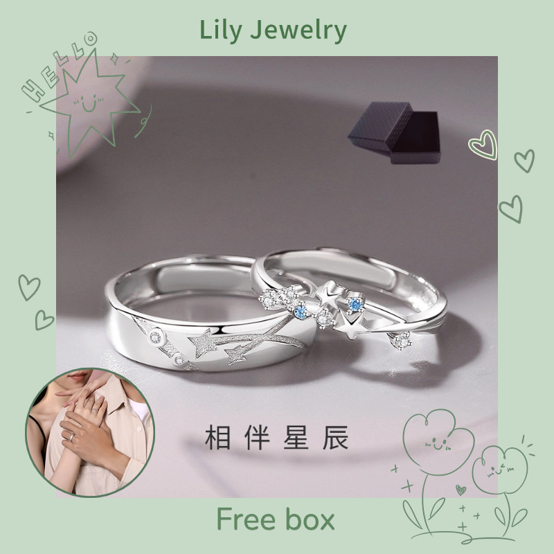 S925 Bạc Kim Cương Sao Băng Tắm Cặp Đôi Nhẫn Mở Có Thể Điều Chỉnh Nam Nữ Nhẫn Cặp Đôi Quà Tặng Ngày Lễ Tình Nhân