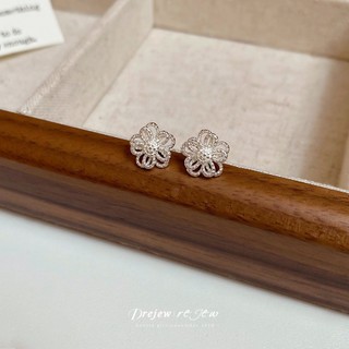 Drejew 925Silver kim trơn bạc rỗng bông tai hoa thời trang Hàn Quốc bông tai đa năng cá tính dành cho nữ