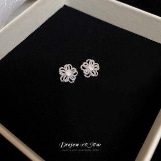 Drejew 925Silver kim trơn bạc rỗng bông tai hoa thời trang Hàn Quốc bông tai đa năng cá tính dành cho nữ