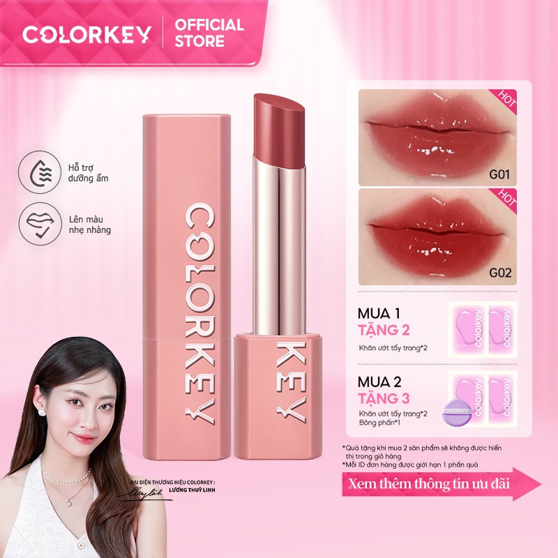 Ảnh Son môi dưỡng ẩm bóng trang điểm 2 trong 1 COLORKEY 3g 1
