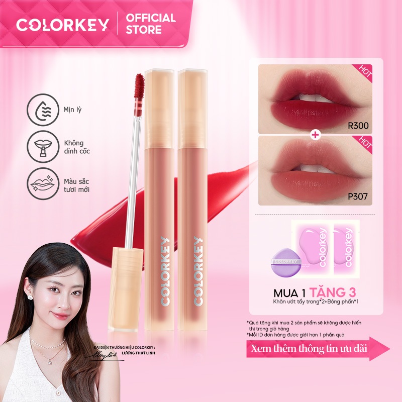 Ảnh COMBO -Son COLORKEY Watery Matte Lip Tint, Son môi dạng lỏng trang điểm môi chống thấm và mờ 1