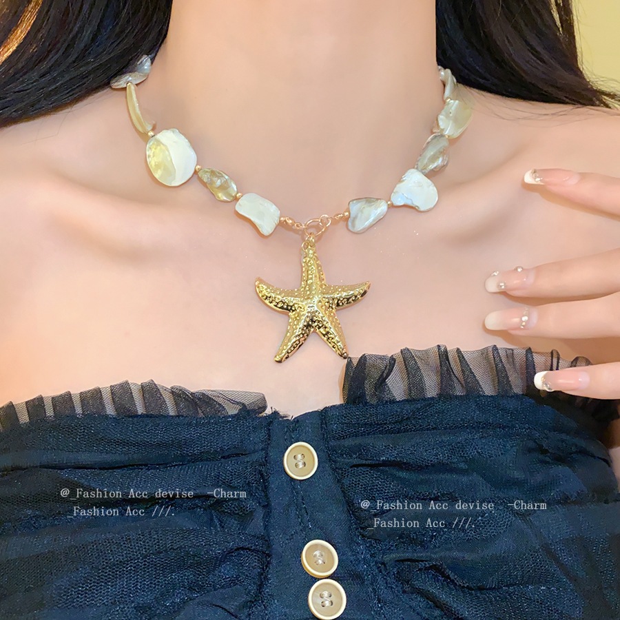 Vỏ không đều sao biển ngọc trai vòng cổ vòng tay bên bờ biển ngày lễ gió xương đòn chuỗi ánh sáng sang trọng cao cấp
