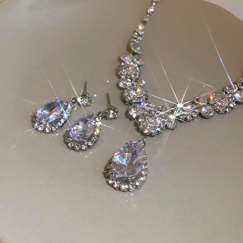 Zircon flash kim cương trang sức bộ váy dạ hội sinh nhật cô dâu tiên tiến cảm giác nhẹ nhàng sang trọng cá tính bông tai xương đòn chuỗi nữ