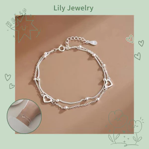 Đơn giản S925 Bạc Hai Lớp Trái Tim Tình Yêu Vòng Hạt Vòng Tay Thời Trang Lãng Mạn Nữ Trang Sức Có Thể Điều Chỉnh Quà Tặng